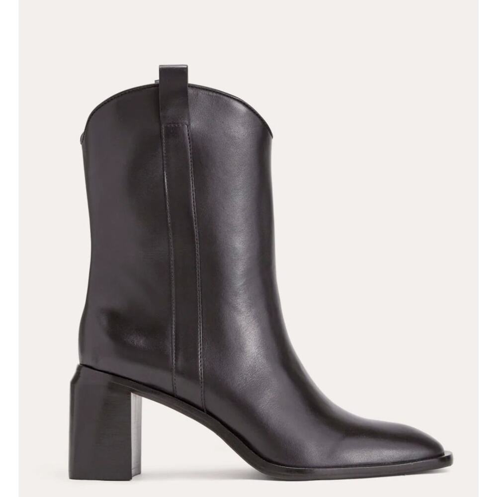 New Everlane The Outlaw Boot Black Western Stacked Heel Size 7 leather